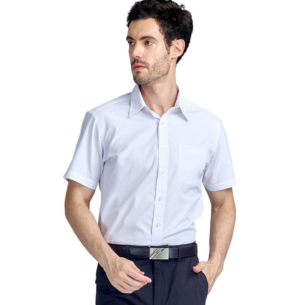 GIBBON 涼感透氣舒適質感短袖襯衫(領扣款) 經典白-AD