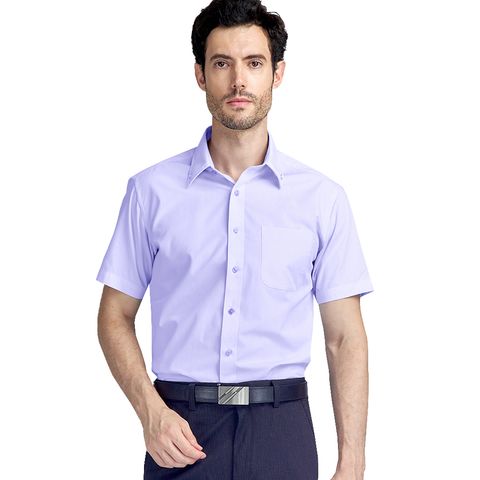 GIBBON 涼感透氣舒適質感短袖襯衫(領扣款) 淡紫色-AD
