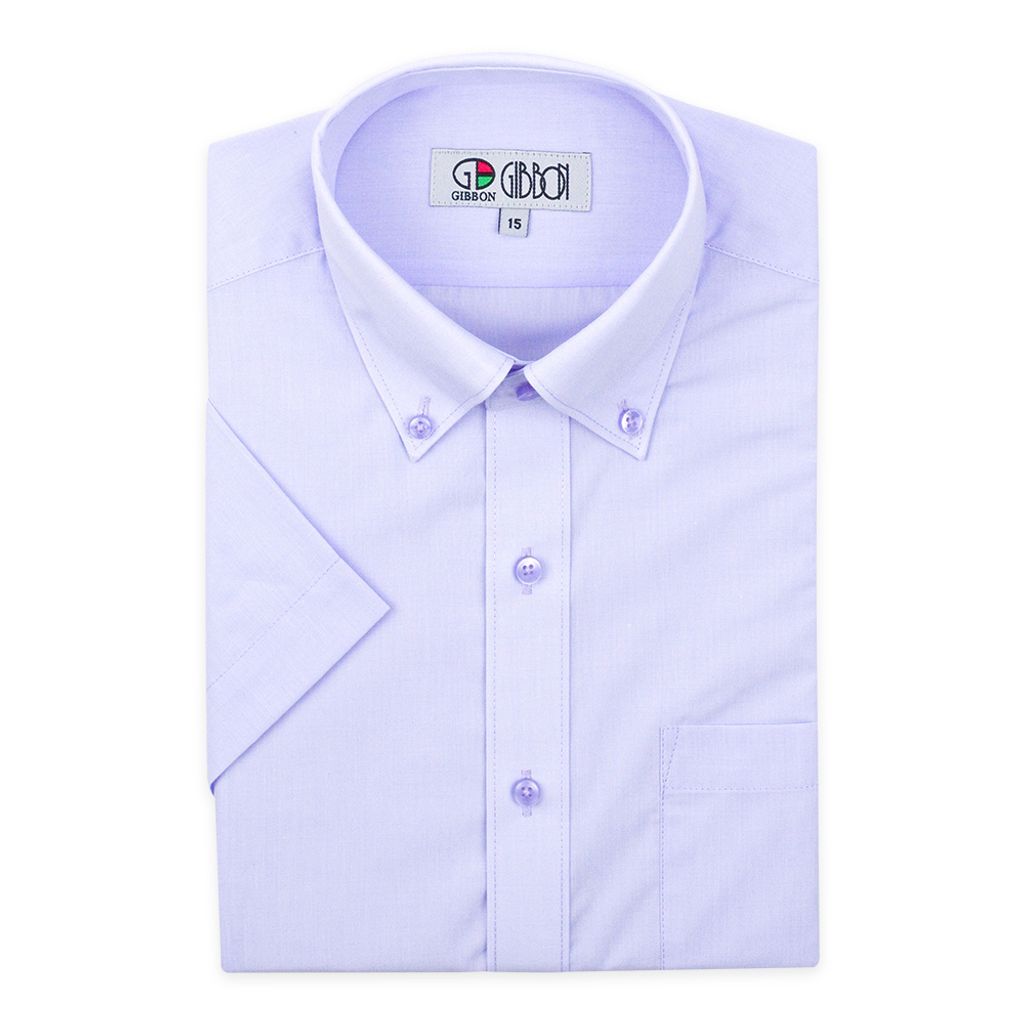 GIBBON 涼感透氣舒適質感短袖襯衫(領扣款) 淡紫色-2