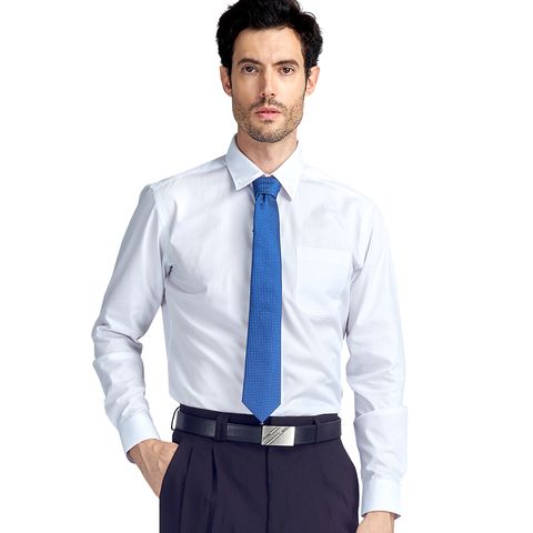 GIBBON 經典商務素面質感長袖襯衫(領扣款) 經典白-AD
