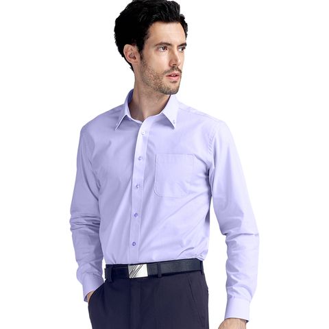 GIBBON 經典商務素面質感長袖襯衫(領扣款) 淡紫色-AD