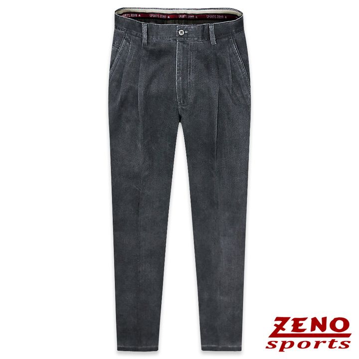 ZENO 簡約厚棉直紋打摺休閒褲‧黑灰