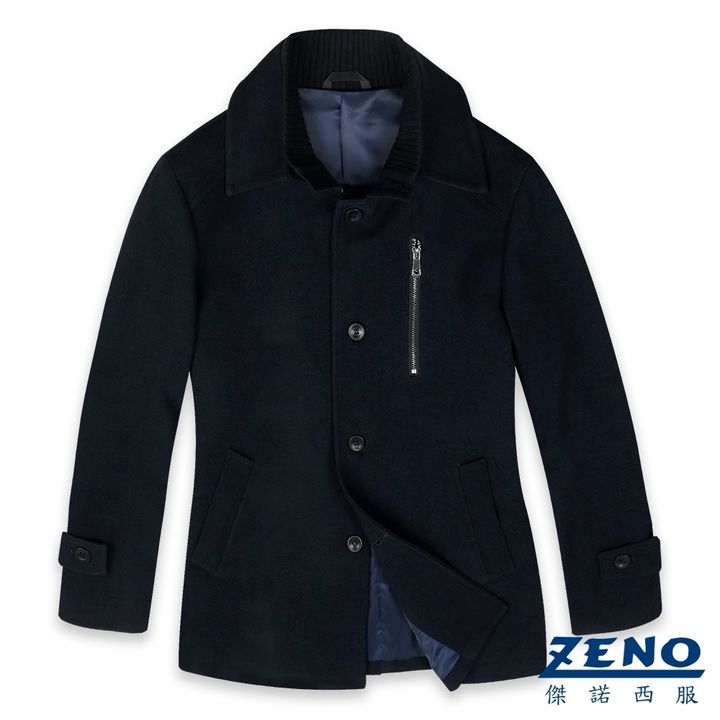 ZENO 簡約修身彈性大衣外套-深藍