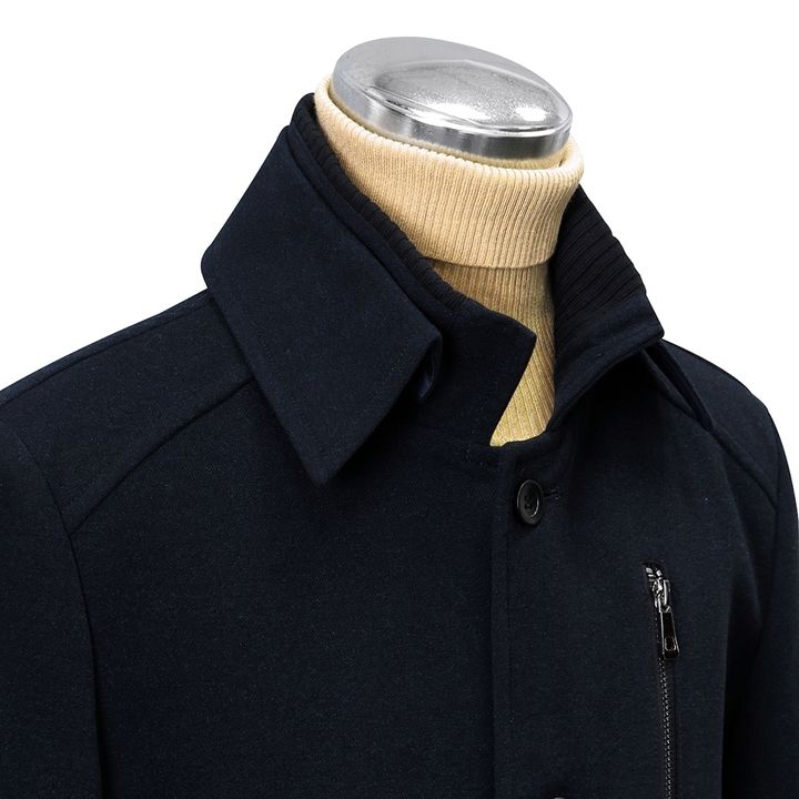 ZENO 簡約修身彈性大衣外套-深藍