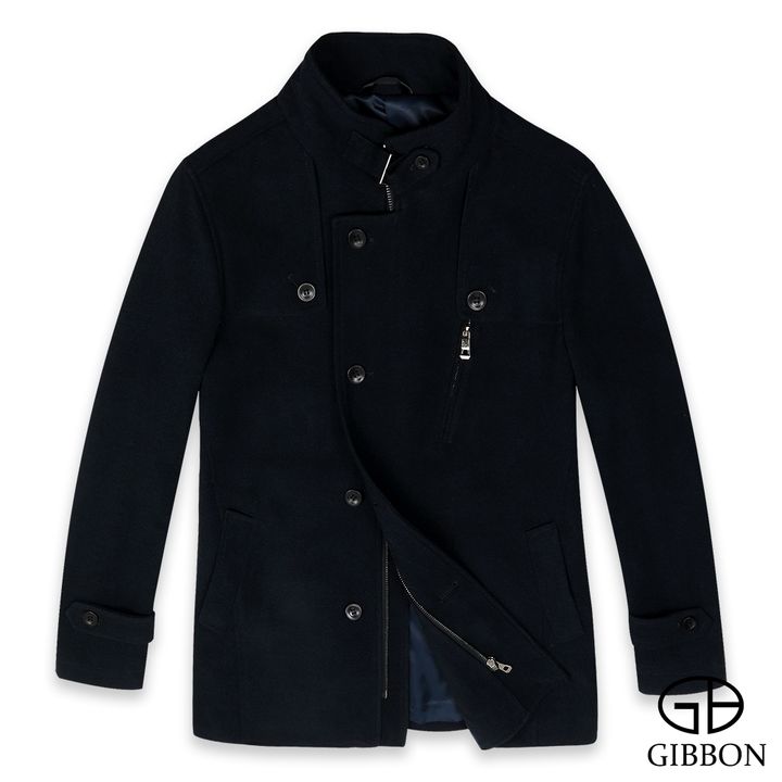 GIBBON 時尚立領保暖大衣外套-深藍