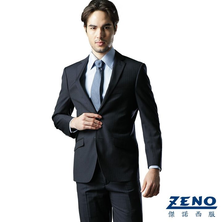 ZENO傑諾-絲光精緻毛料成套西裝/平口褲‧藍光直紋