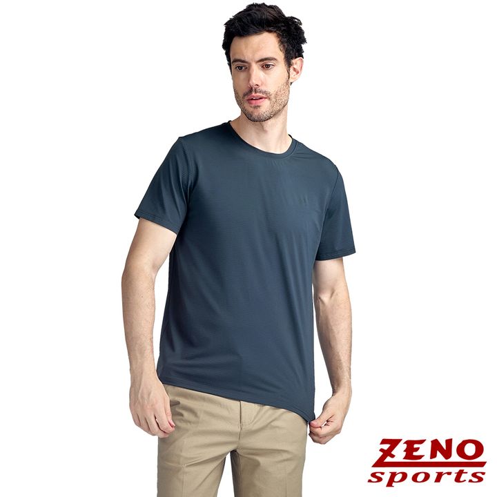 ZENO 涼感速乾圓領條紋短袖T恤‧深灰