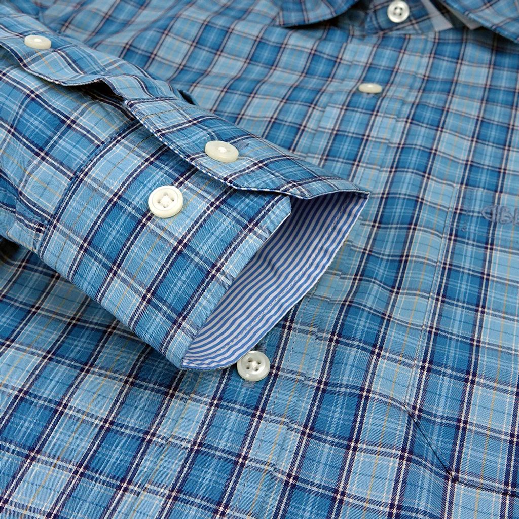 7-GIBBON吉朋-簡約休閒格子純棉長袖襯衫‧藍綠格