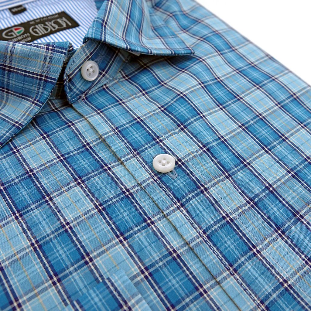 6-GIBBON吉朋-簡約休閒格子純棉長袖襯衫‧藍綠格