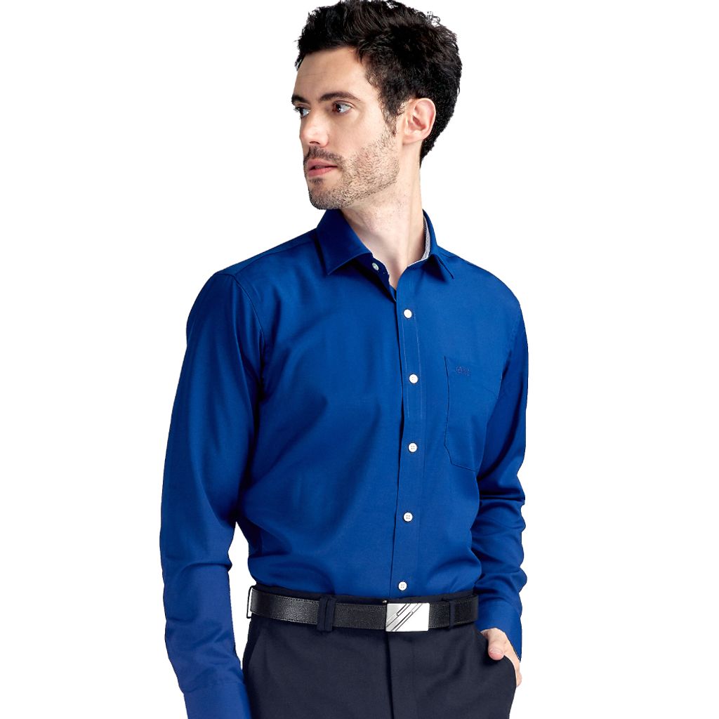 2-GIBBON吉朋-商務紳士素面彈性長袖襯衫‧深藍