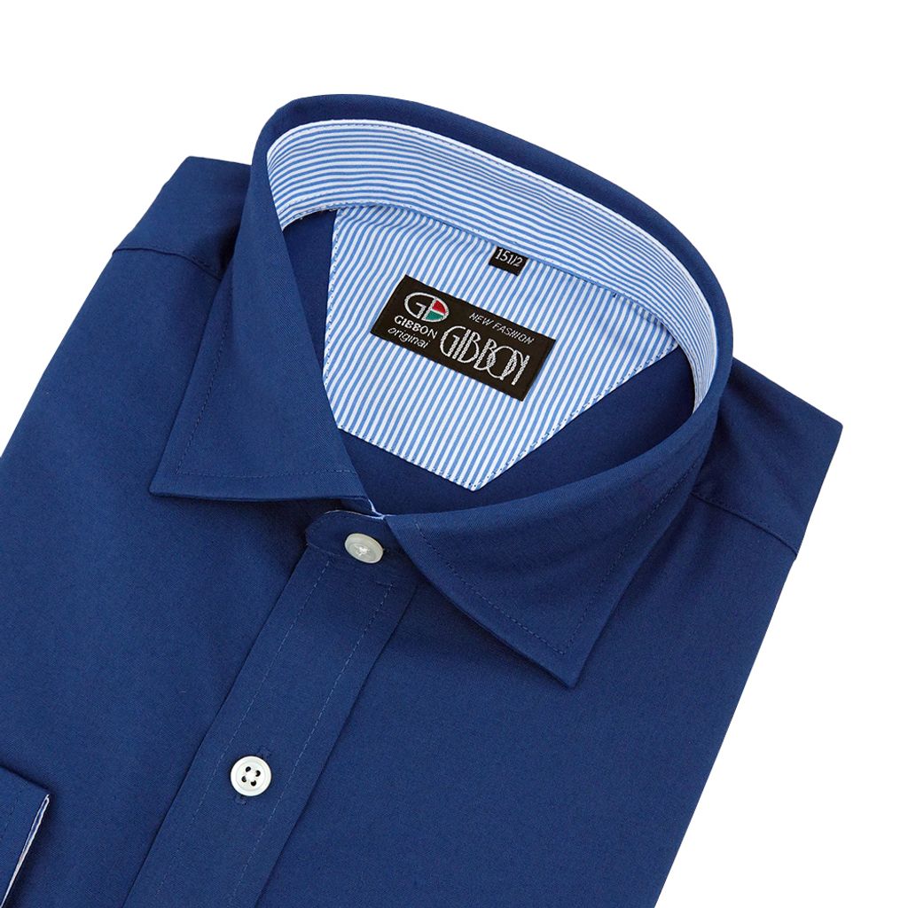 5-GIBBON吉朋-商務紳士素面彈性長袖襯衫‧深藍