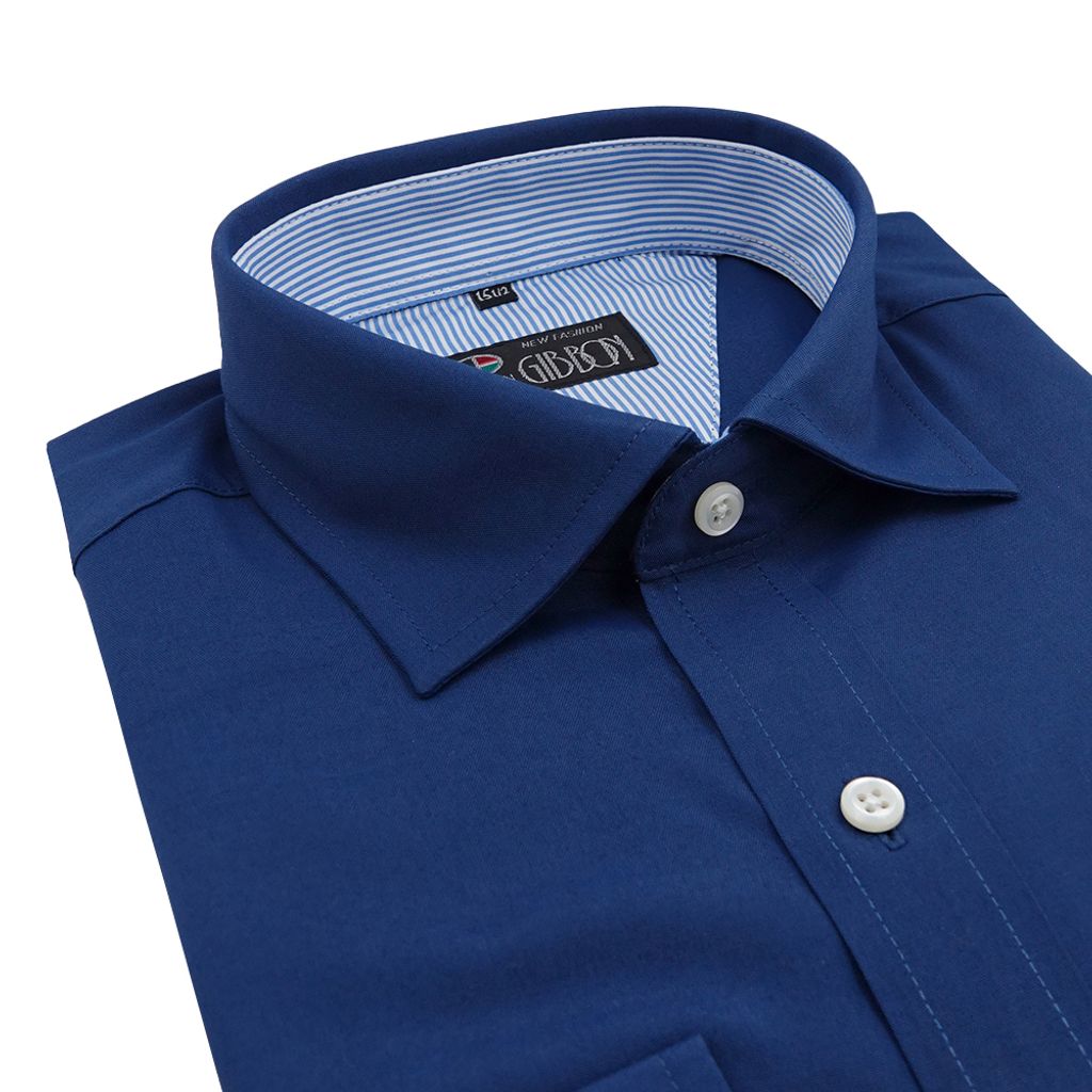 4-GIBBON吉朋-商務紳士素面彈性長袖襯衫‧深藍