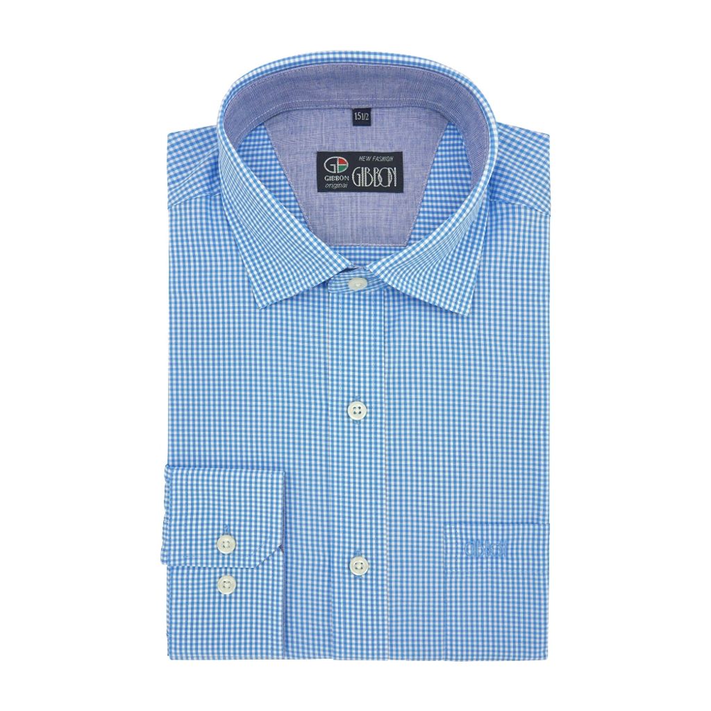 2-GIBBON吉朋-經典細格紋純棉長袖襯衫‧藍白格