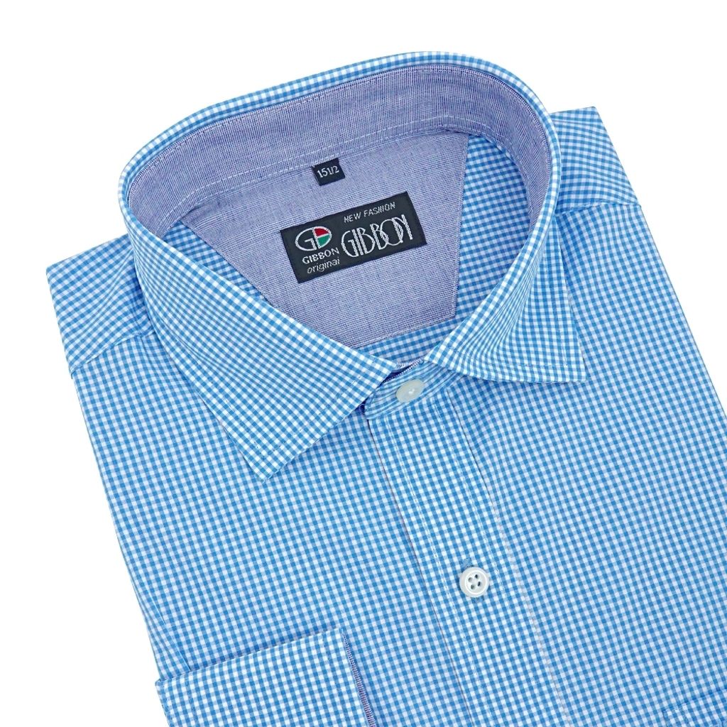 3-GIBBON吉朋-經典細格紋純棉長袖襯衫‧藍白格