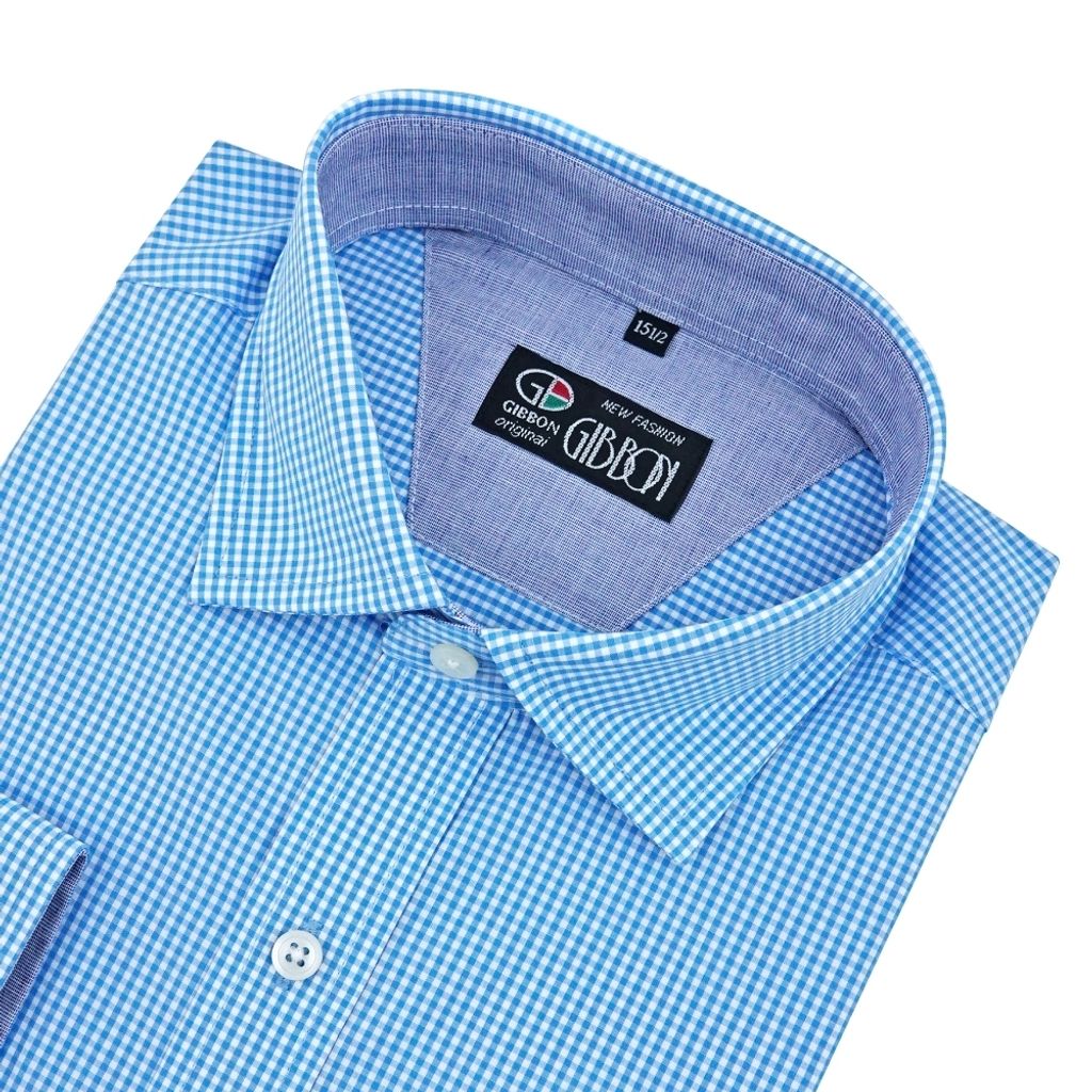 4-GIBBON吉朋-經典細格紋純棉長袖襯衫‧藍白格