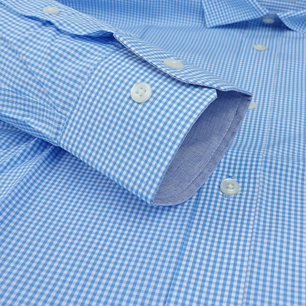 6-GIBBON吉朋-經典細格紋純棉長袖襯衫‧藍白格