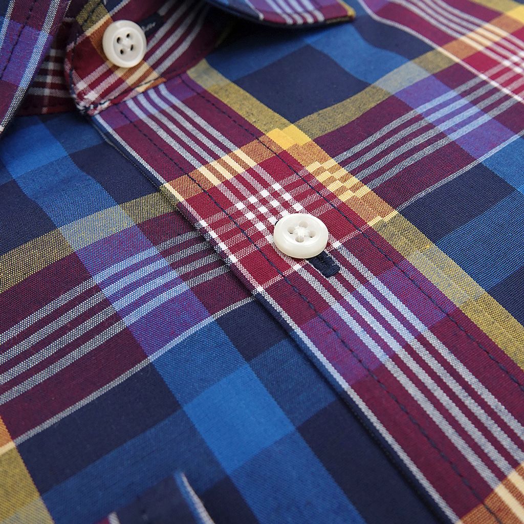 6-GIBBON吉朋-英倫風撞色格紋休閒長袖襯衫‧紅藍格