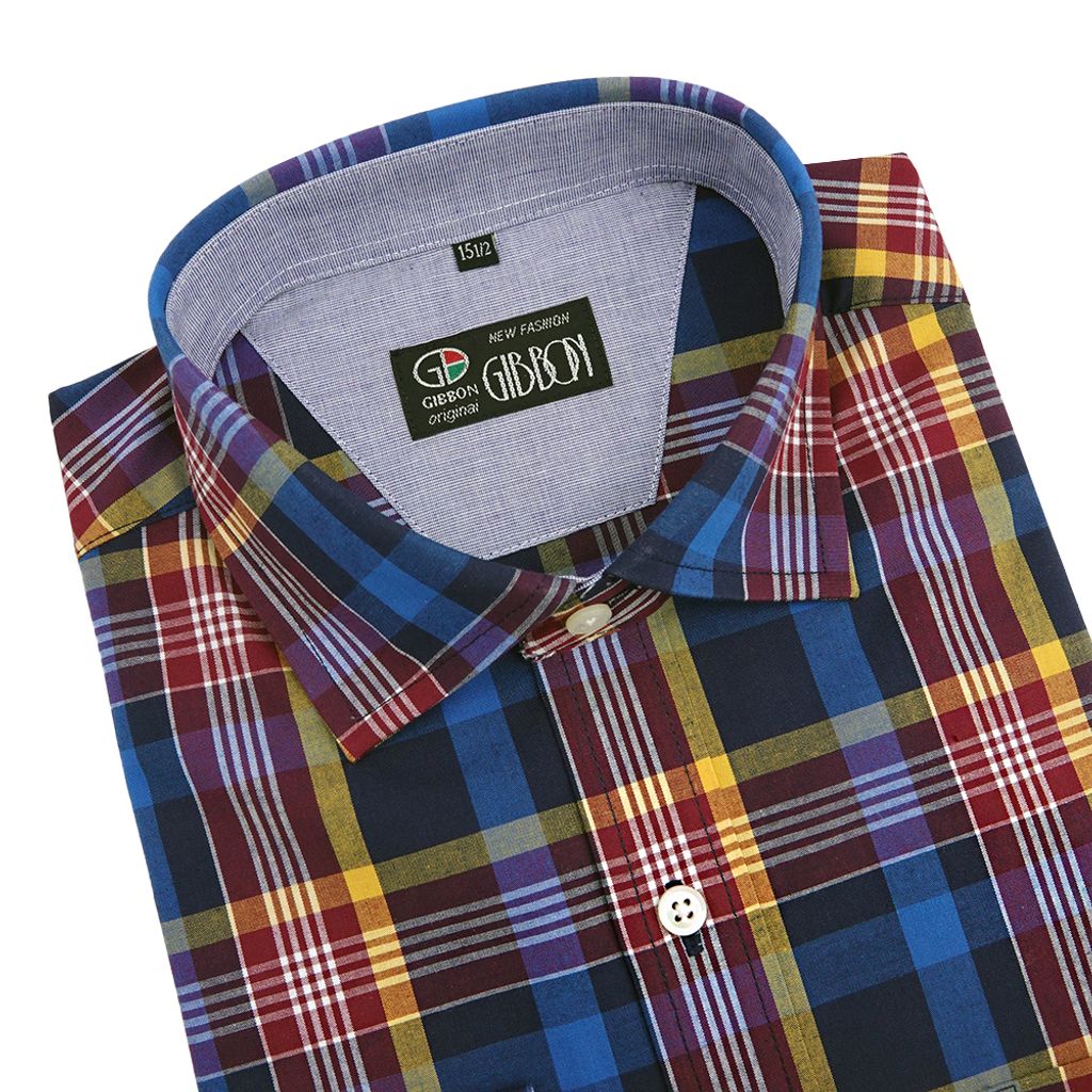 4-GIBBON吉朋-英倫風撞色格紋休閒長袖襯衫‧紅藍格