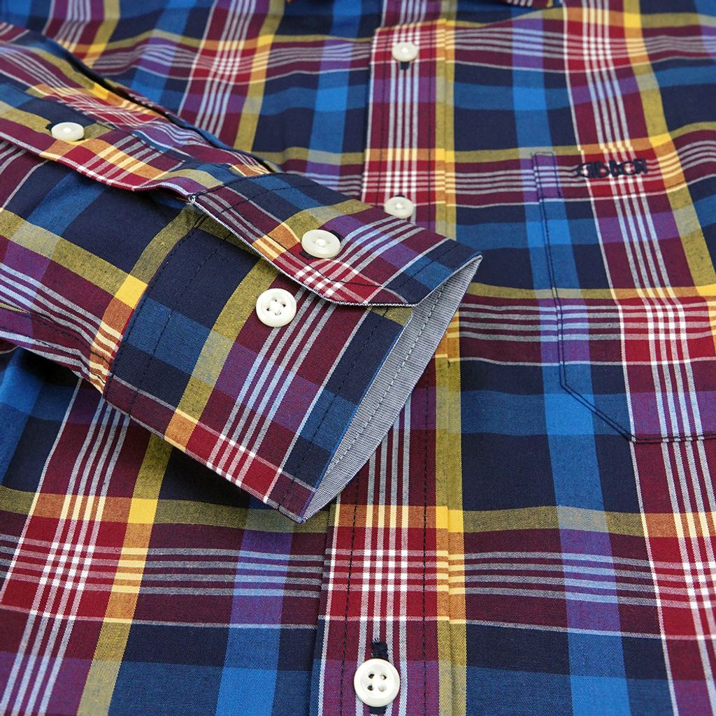 7-GIBBON吉朋-英倫風撞色格紋休閒長袖襯衫‧紅藍格