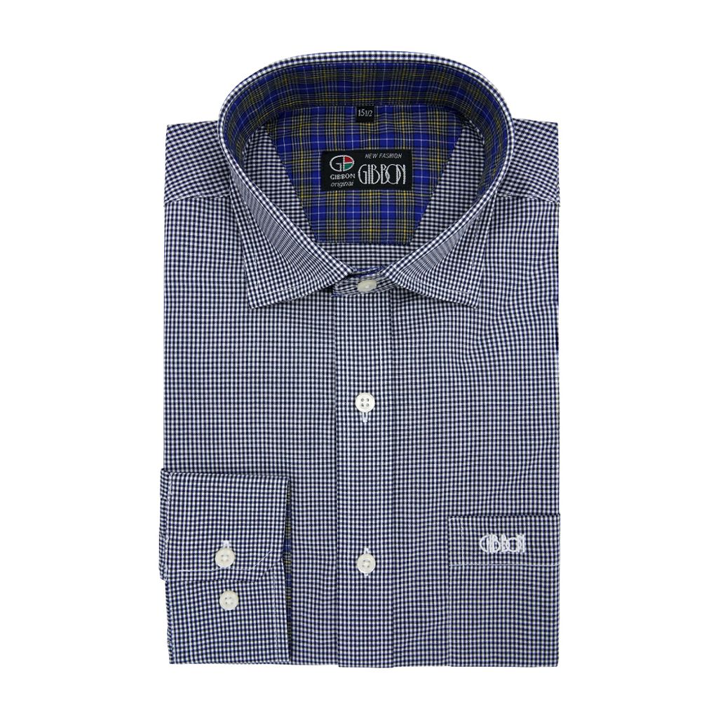 3-GIBBON吉朋-都會紳士細格紋長袖襯衫‧深灰格
