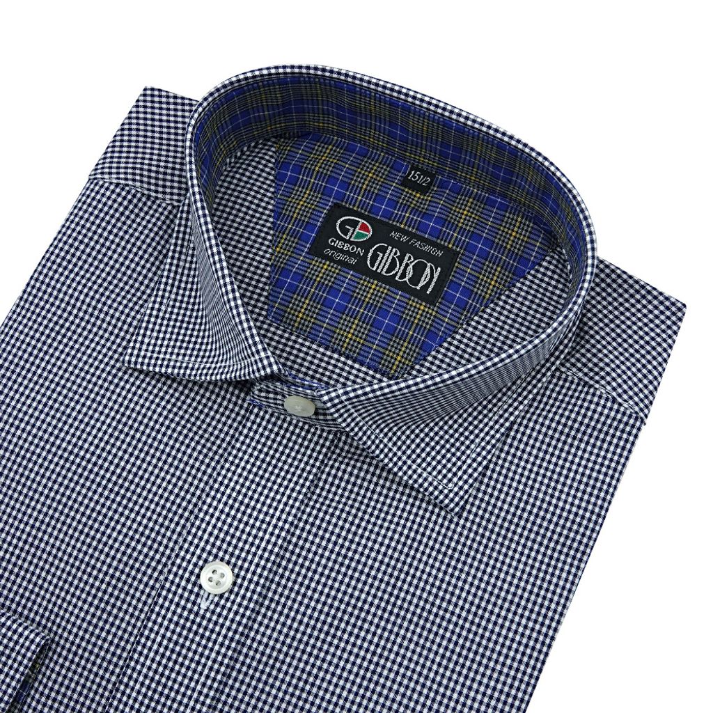 5-GIBBON吉朋-都會紳士細格紋長袖襯衫‧深灰格
