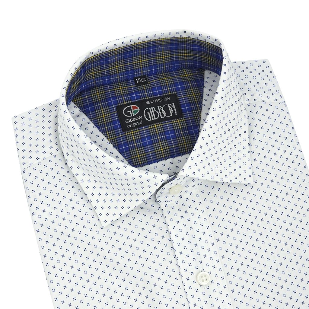 3-GIBBON吉朋-滿版印花質感休閒長袖襯衫‧白色