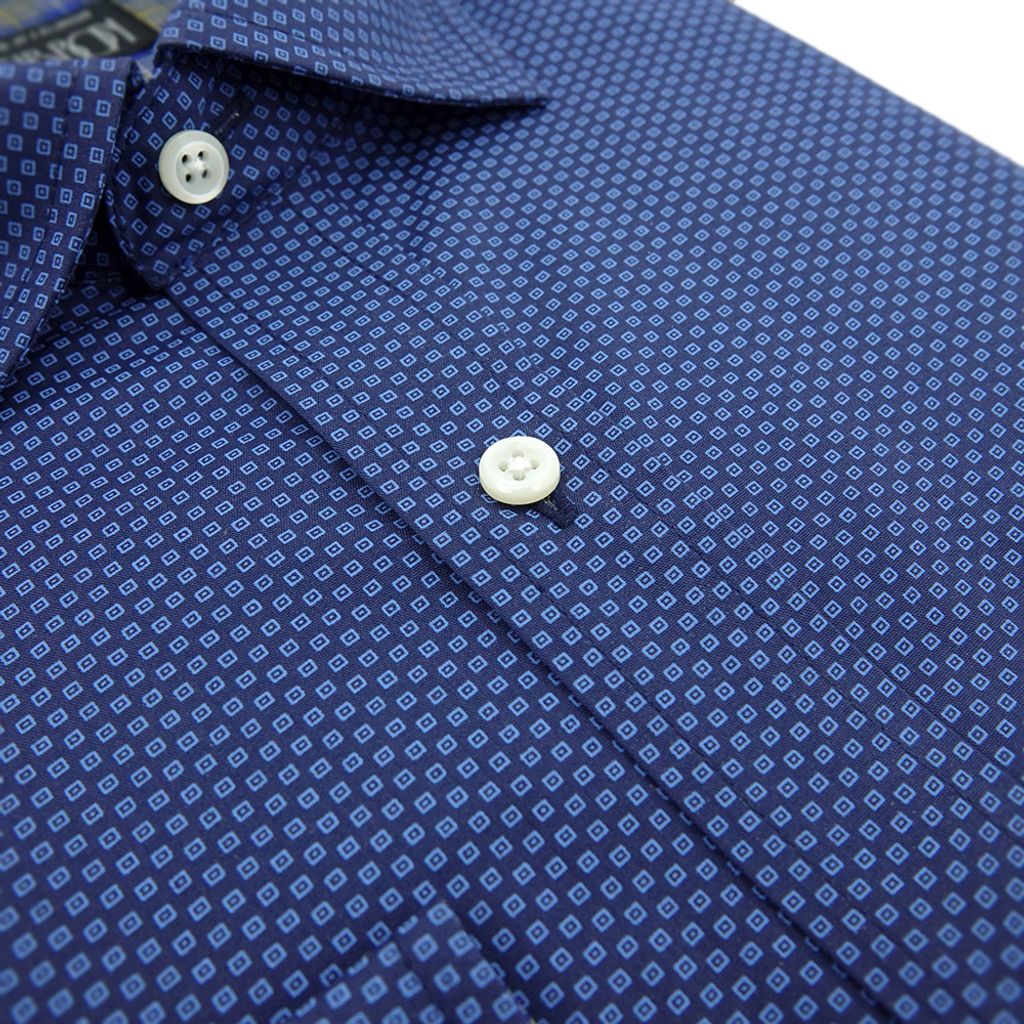 5-GIBBON吉朋-滿版印花方格休閒長袖襯衫‧深藍色