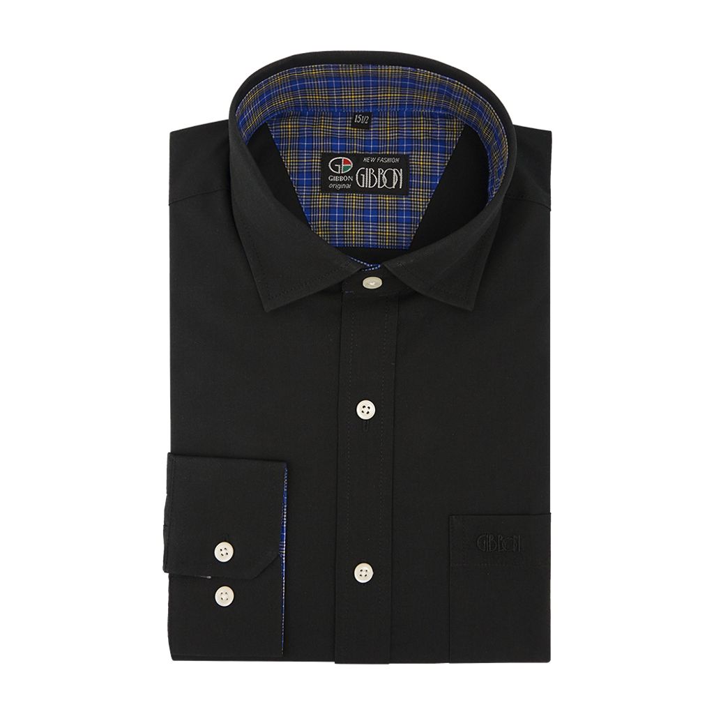 2-GIBBON吉朋-都會紳士素面純棉長袖襯衫‧黑色