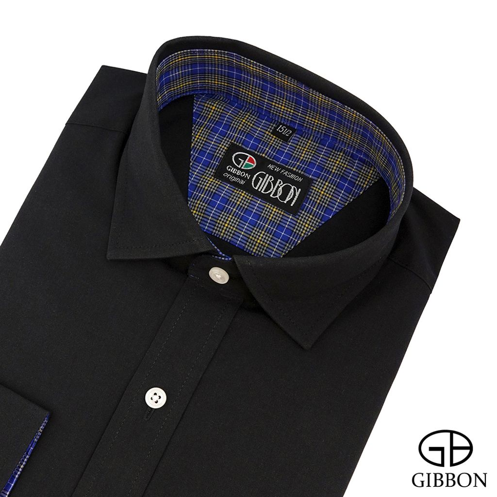 1-GIBBON吉朋-都會紳士素面純棉長袖襯衫‧黑色