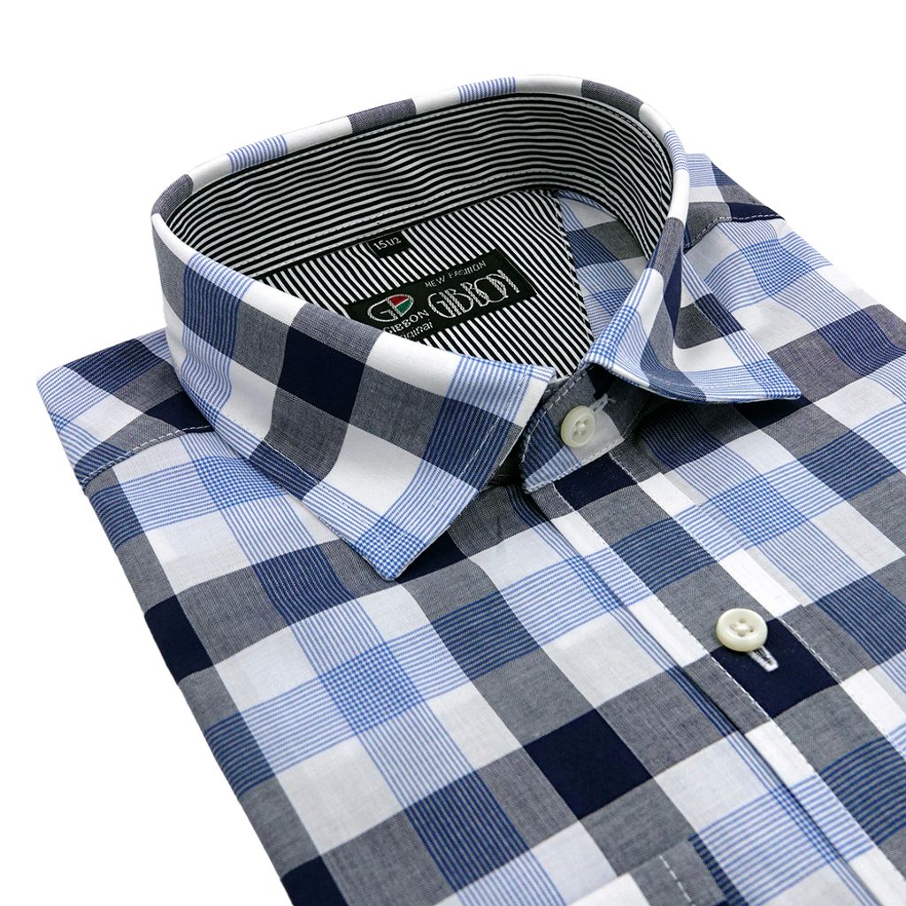 3-GIBBON吉朋-經典休閒雙色格紋長袖襯衫‧黑藍格