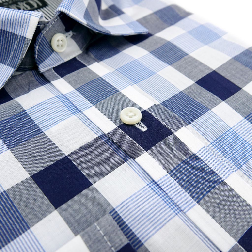 5-GIBBON吉朋-經典休閒雙色格紋長袖襯衫‧黑藍格