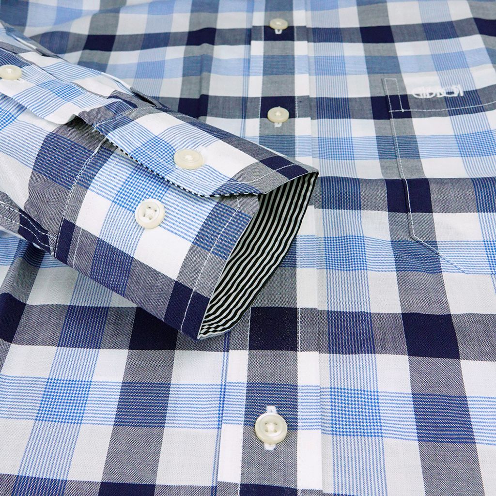 6-GIBBON吉朋-經典休閒雙色格紋長袖襯衫‧黑藍格