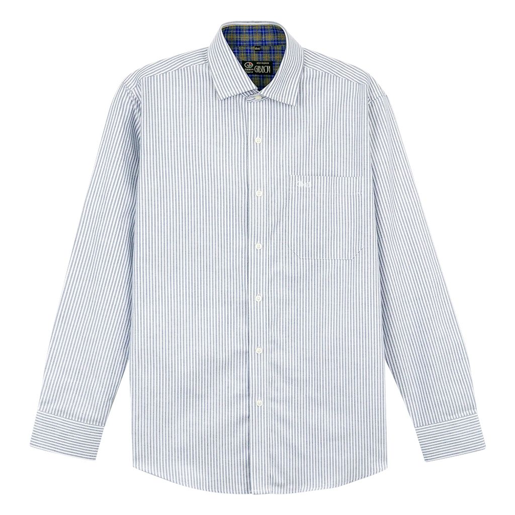 4-GIBBON吉朋-英倫風休閒純棉牛津長袖襯衫‧灰藍