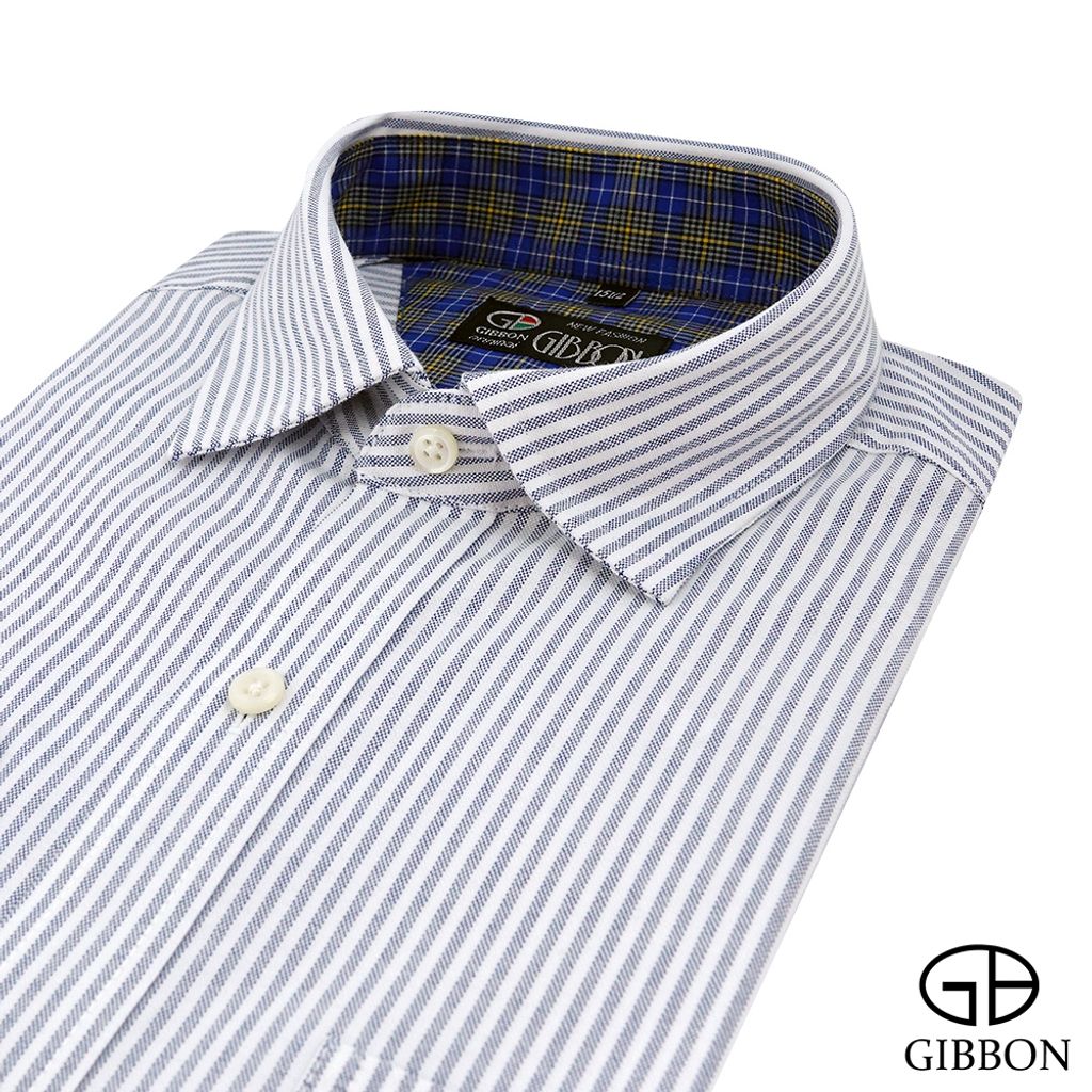 1-GIBBON吉朋-英倫風休閒純棉牛津長袖襯衫‧灰藍