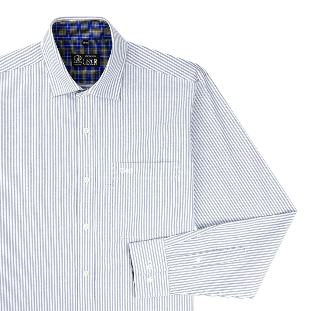 5-GIBBON吉朋-英倫風休閒純棉牛津長袖襯衫‧灰藍