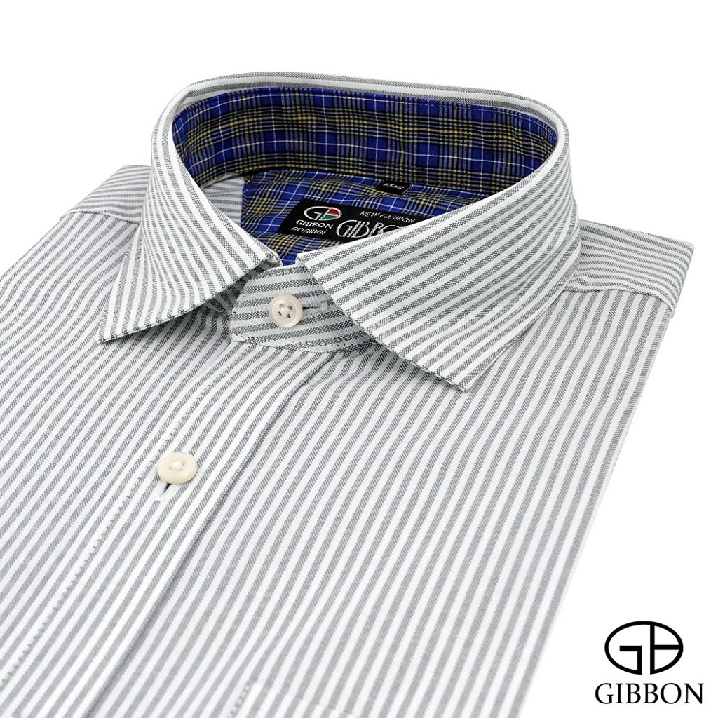 1-GIBBON吉朋-英倫風休閒彈性牛津長袖襯衫‧灰色