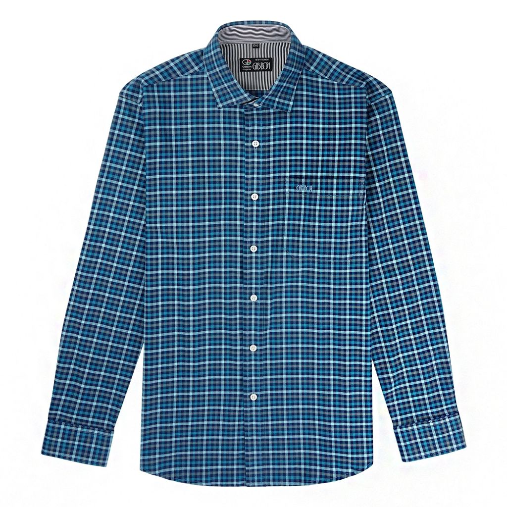 4-GIBBON吉朋-英倫風典雅格紋休閒長袖襯衫‧綠松藍