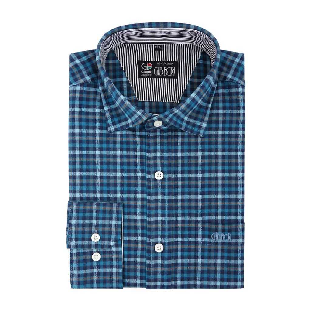 2-GIBBON吉朋-英倫風典雅格紋休閒長袖襯衫‧綠松藍