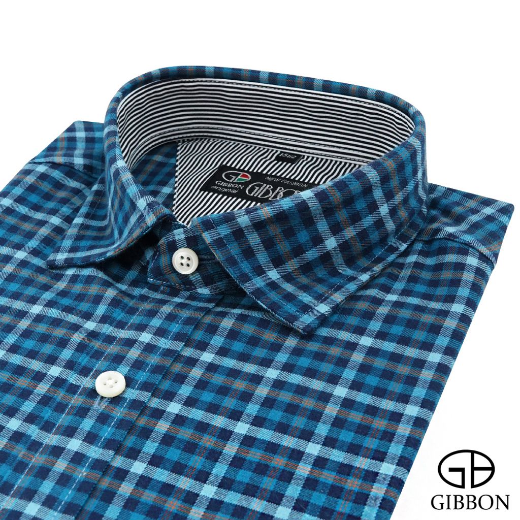1-GIBBON吉朋-英倫風典雅格紋休閒長袖襯衫‧綠松藍
