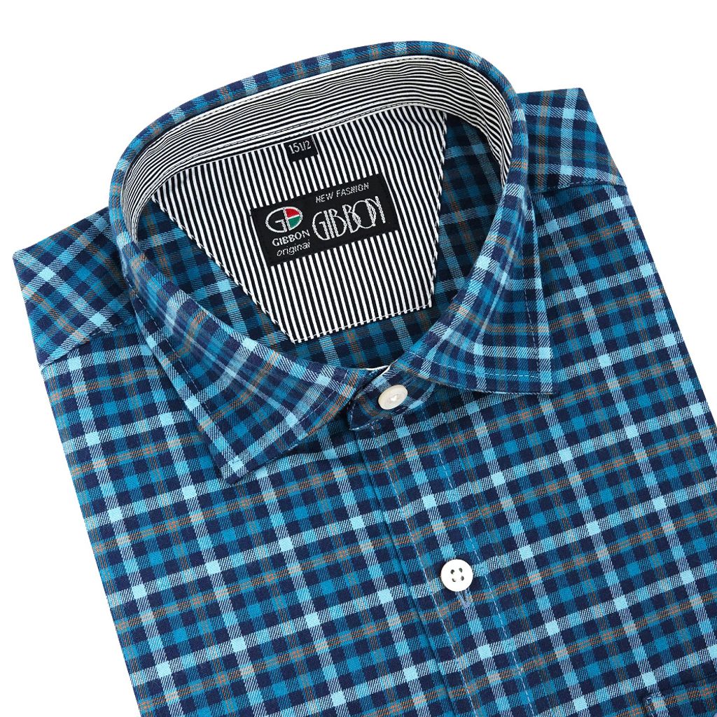 3-GIBBON吉朋-英倫風典雅格紋休閒長袖襯衫‧綠松藍