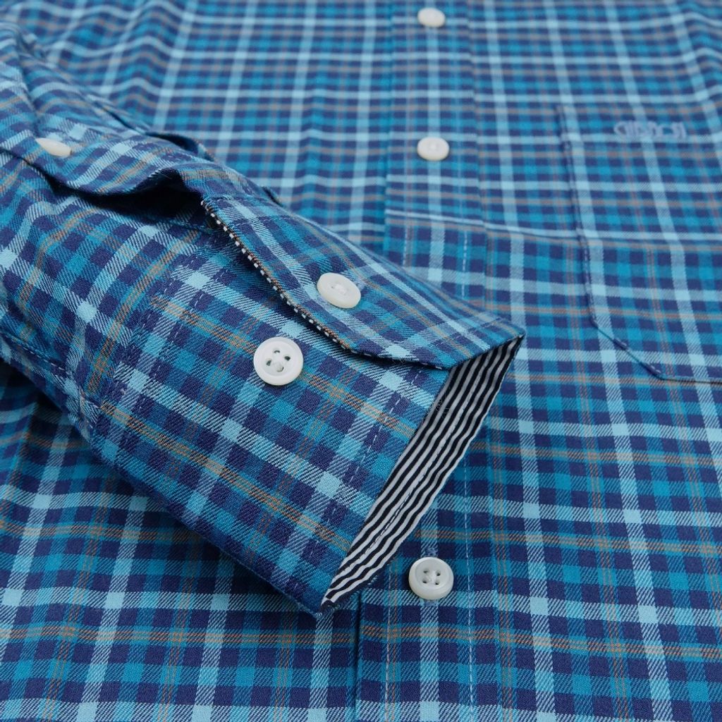 7-GIBBON吉朋-英倫風典雅格紋休閒長袖襯衫‧綠松藍