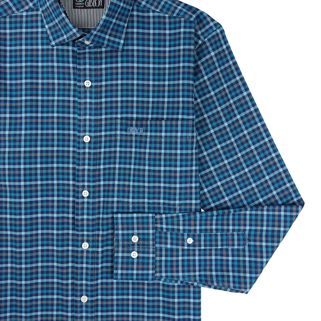 5-GIBBON吉朋-英倫風典雅格紋休閒長袖襯衫‧綠松藍