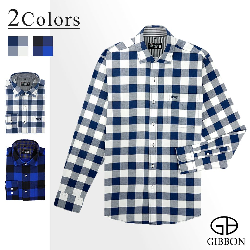 1-GIBBON吉朋-極簡風格子休閒長袖襯衫‧二色