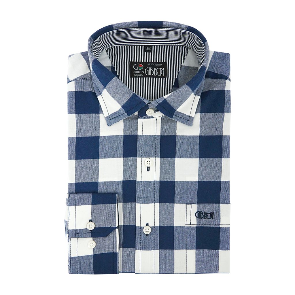 4-GIBBON吉朋-極簡風格子休閒長袖襯衫‧二色