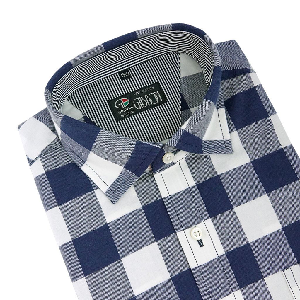5-GIBBON吉朋-極簡風格子休閒長袖襯衫‧二色