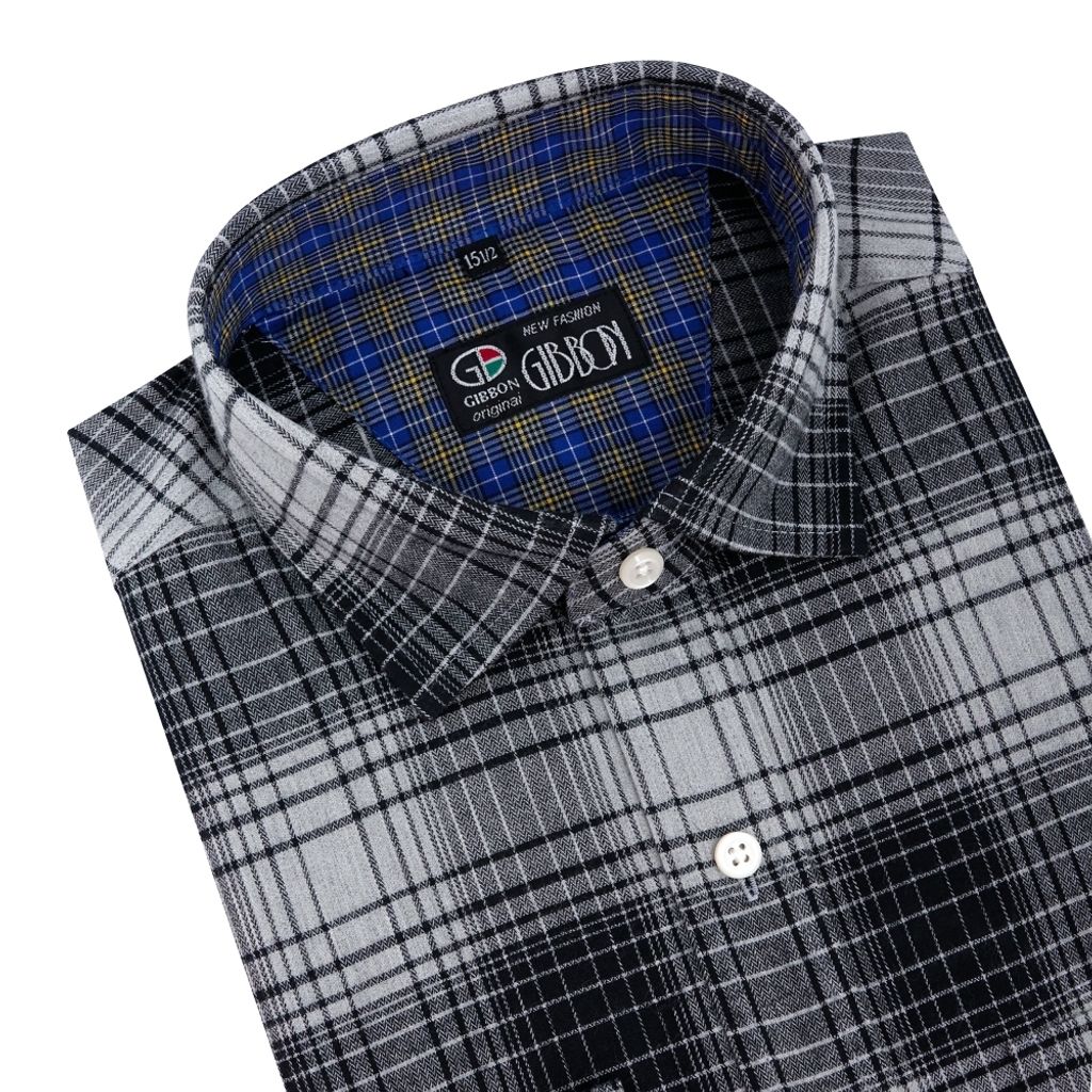 5-GIBBON吉朋-英倫風格紋彈性休閒長袖襯衫‧二色