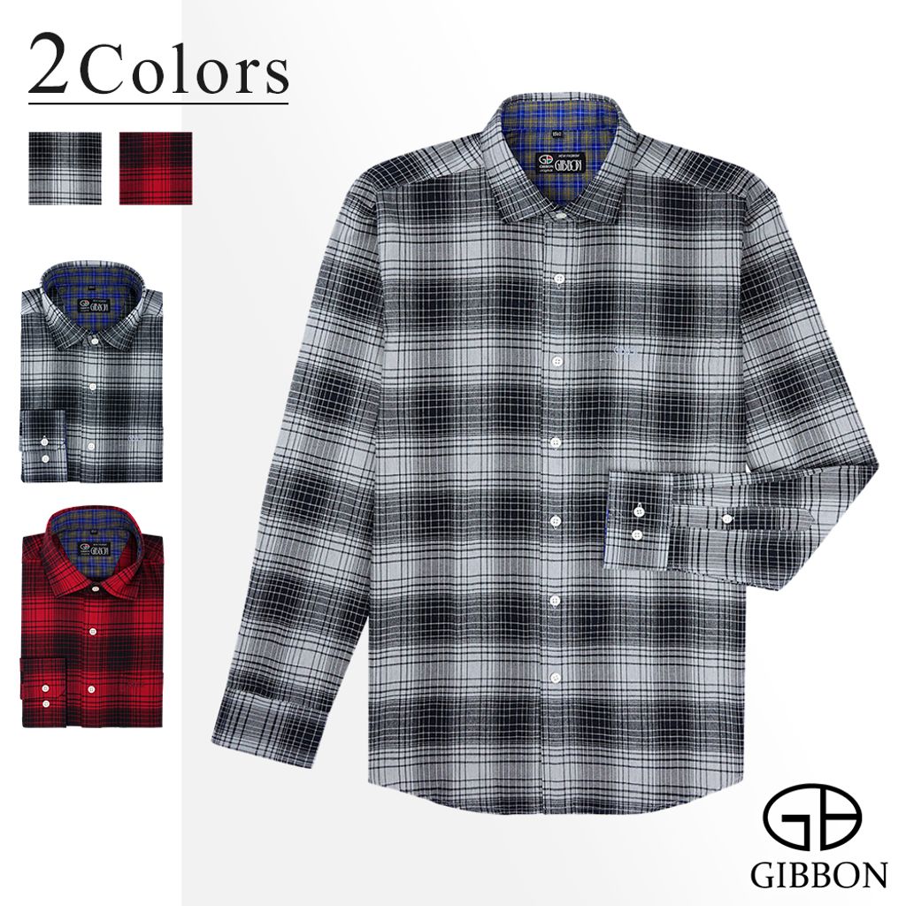 1-GIBBON吉朋-英倫風格紋彈性休閒長袖襯衫‧二色