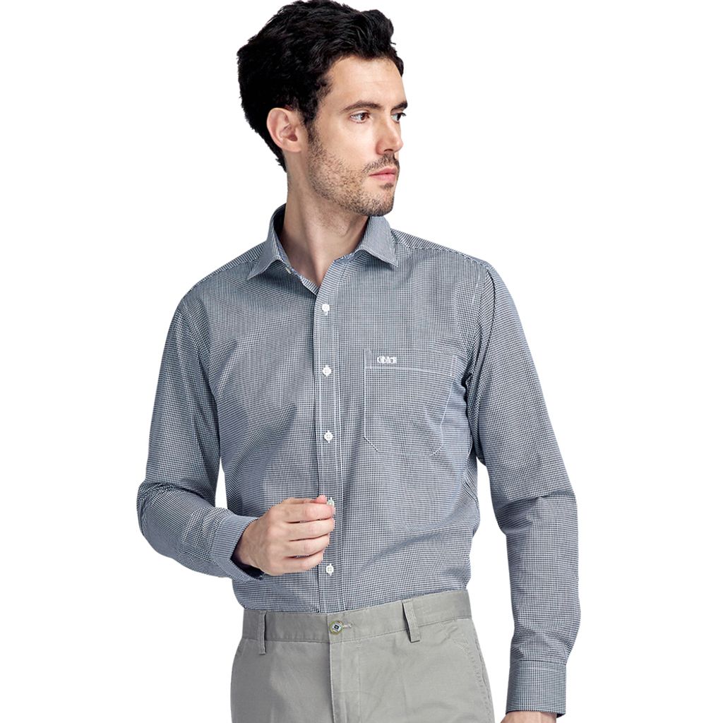 2-GIBBON吉朋-都會紳士細格紋長袖襯衫‧深灰格