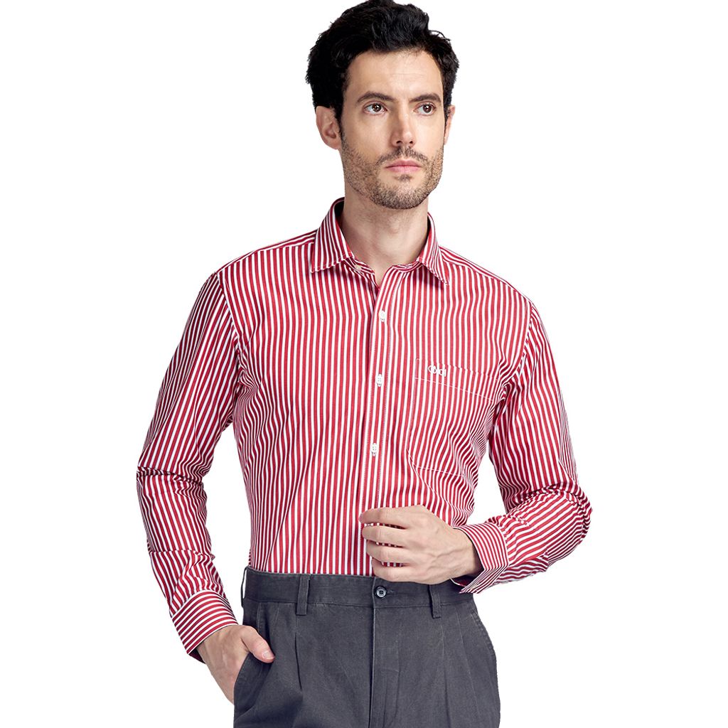 GIBBON吉朋-經典粗條紋休閒長袖襯衫-深藍/紅色