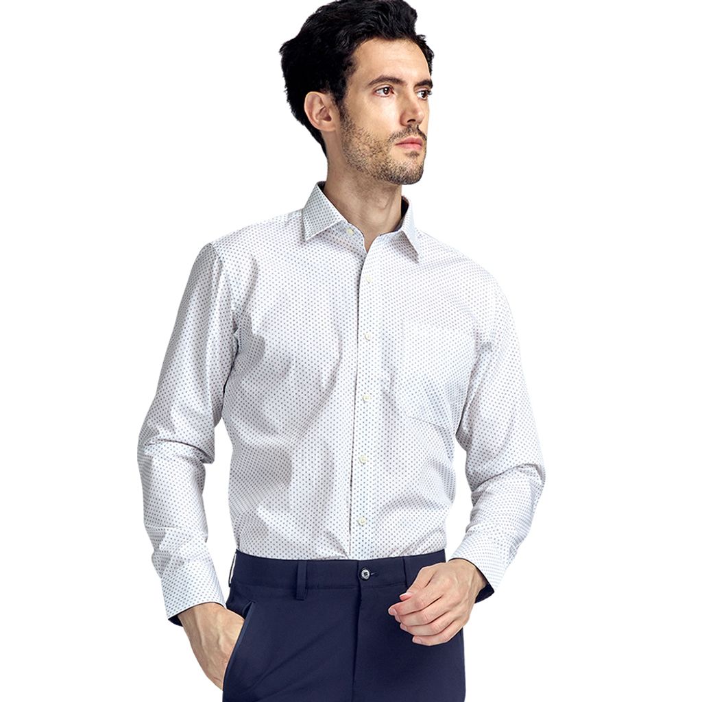 GIBBON吉朋-滿版印花質感休閒長袖襯衫‧白色